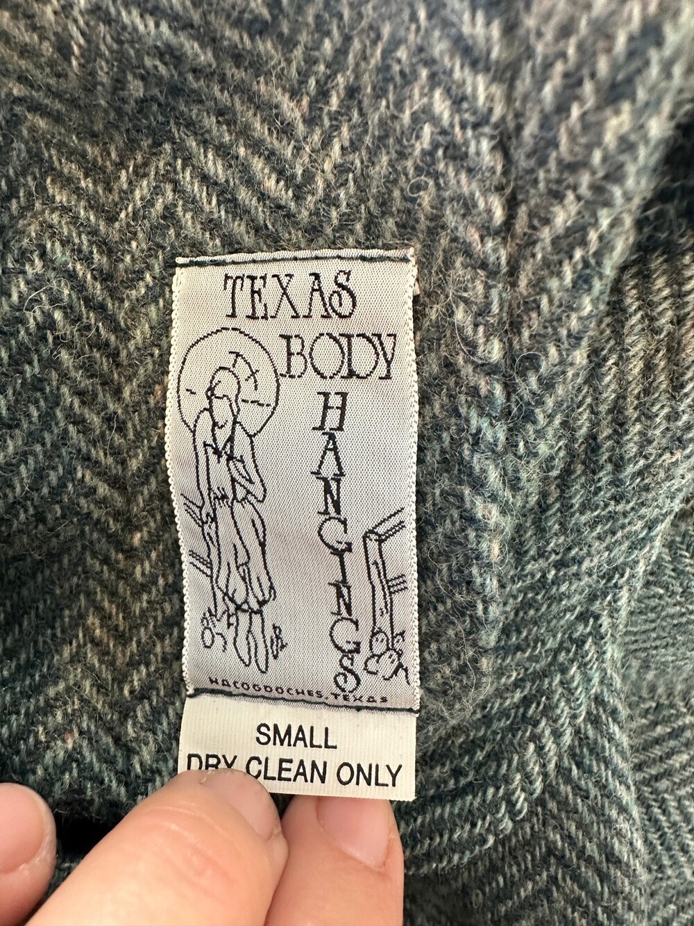 Texas Body Hangings Wool Blend Cape Poncho Herringbone Green Frog Closure Womens - Picture 12 of 13